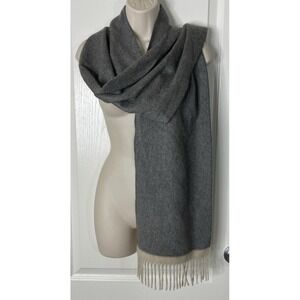 Colombo Pure Cashmere Scarf Shawl Woven In Italy Gray Beige Fringe Long Luxury
